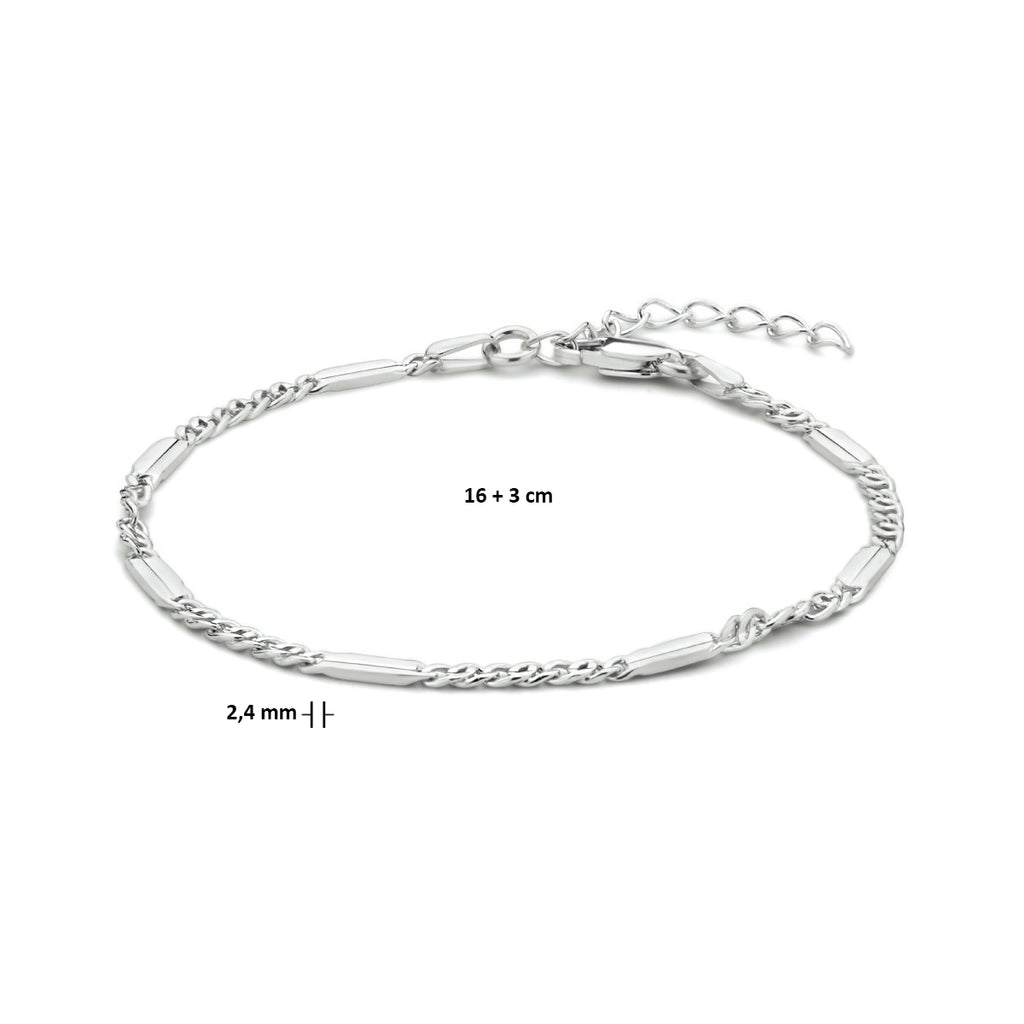 Armband Falkenauge mit Abstandshalter 2,4 mm 16 + 3 cm Silber rhodiniert