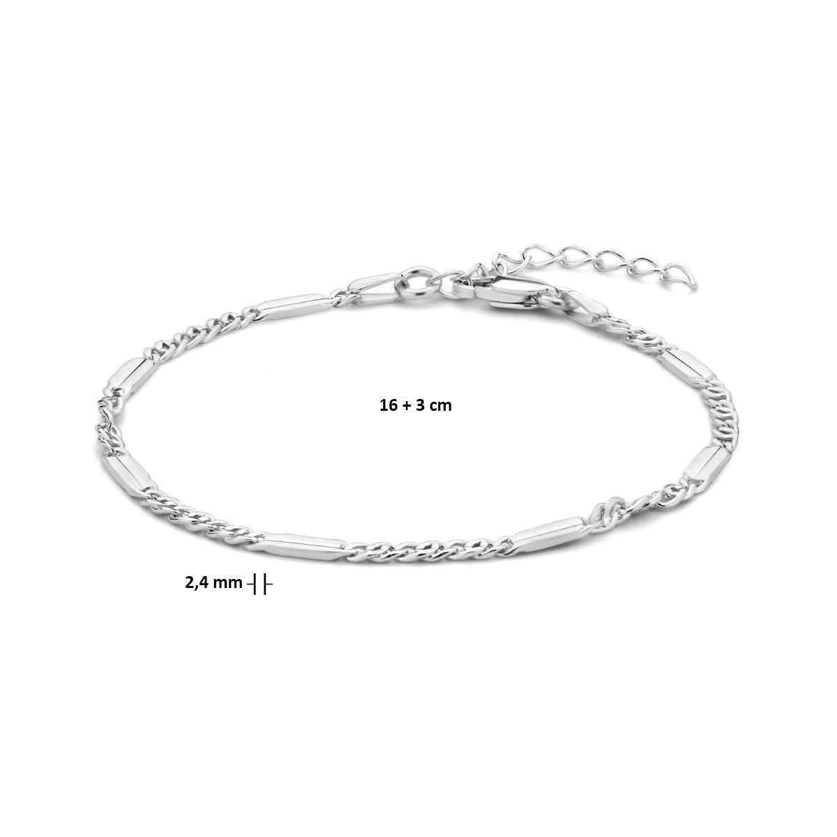 Armband Falkenauge mit Abstandshalter 2,4 mm 16 + 3 cm Silber rhodiniert