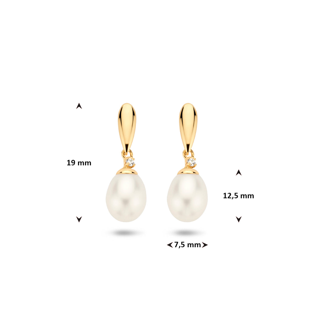 9K Ohrhänger Perle und Zirkonia 19 mm 9K Gelb
