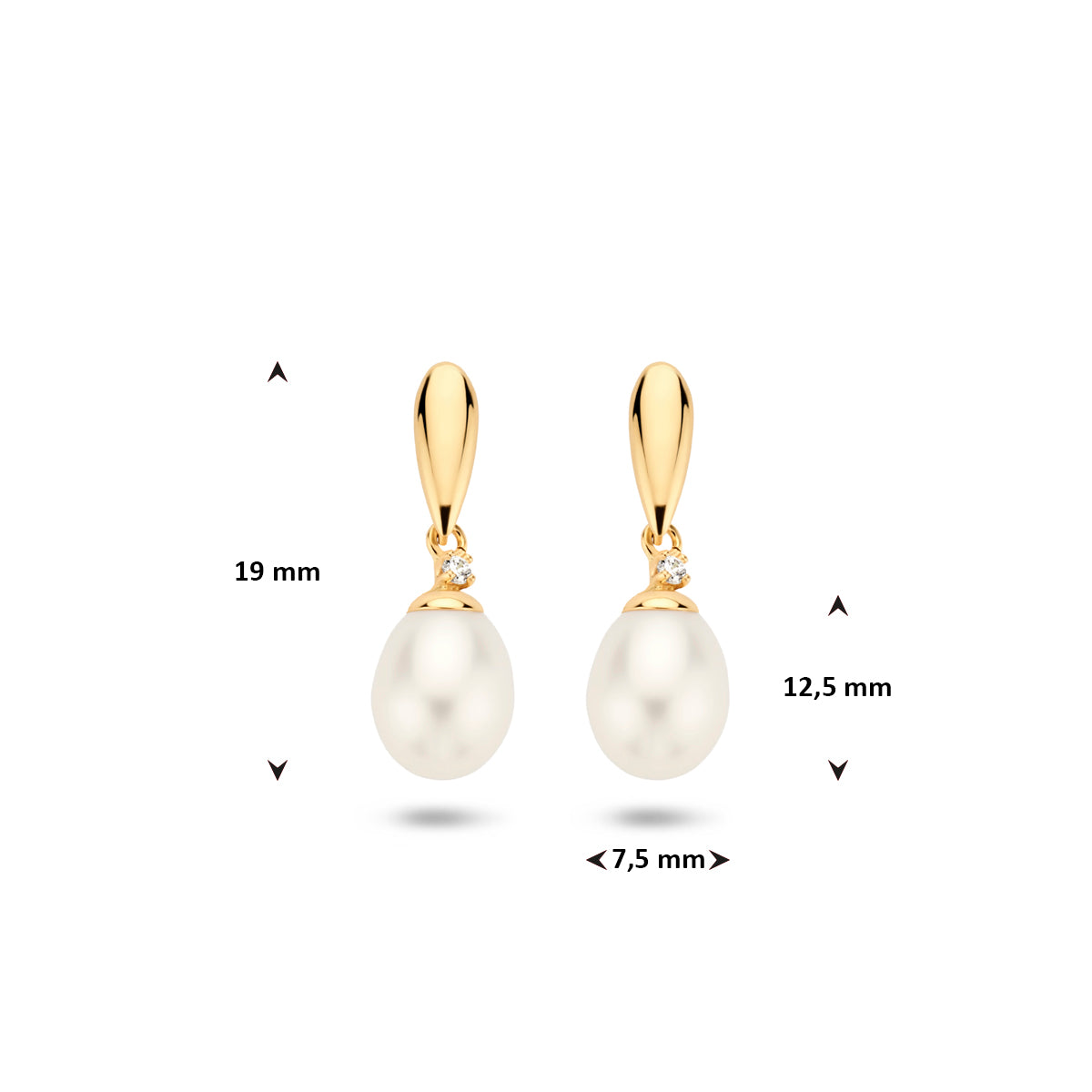 9K Ohrhänger Perle und Zirkonia 19 mm 9K Gelb