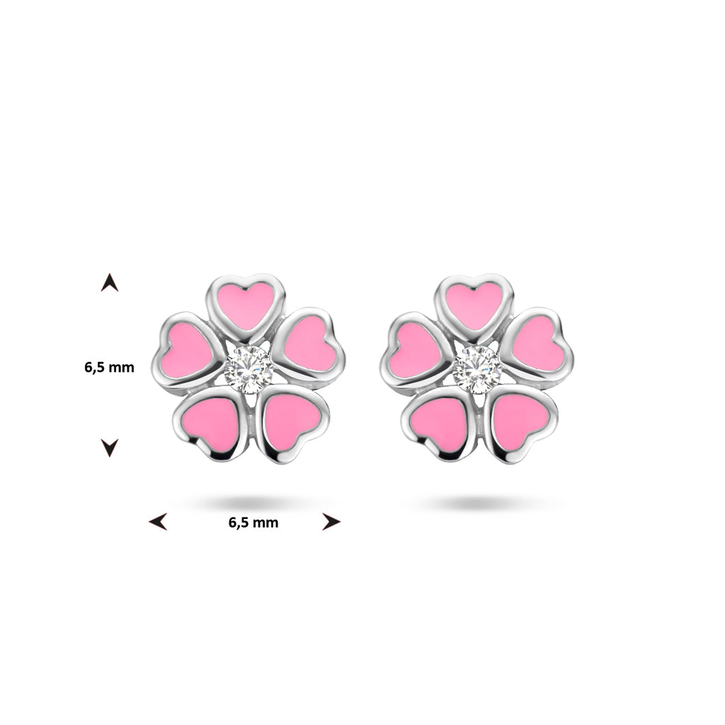 Ohrstecker Blume Zirkonia Emaille Silber rhodiniert