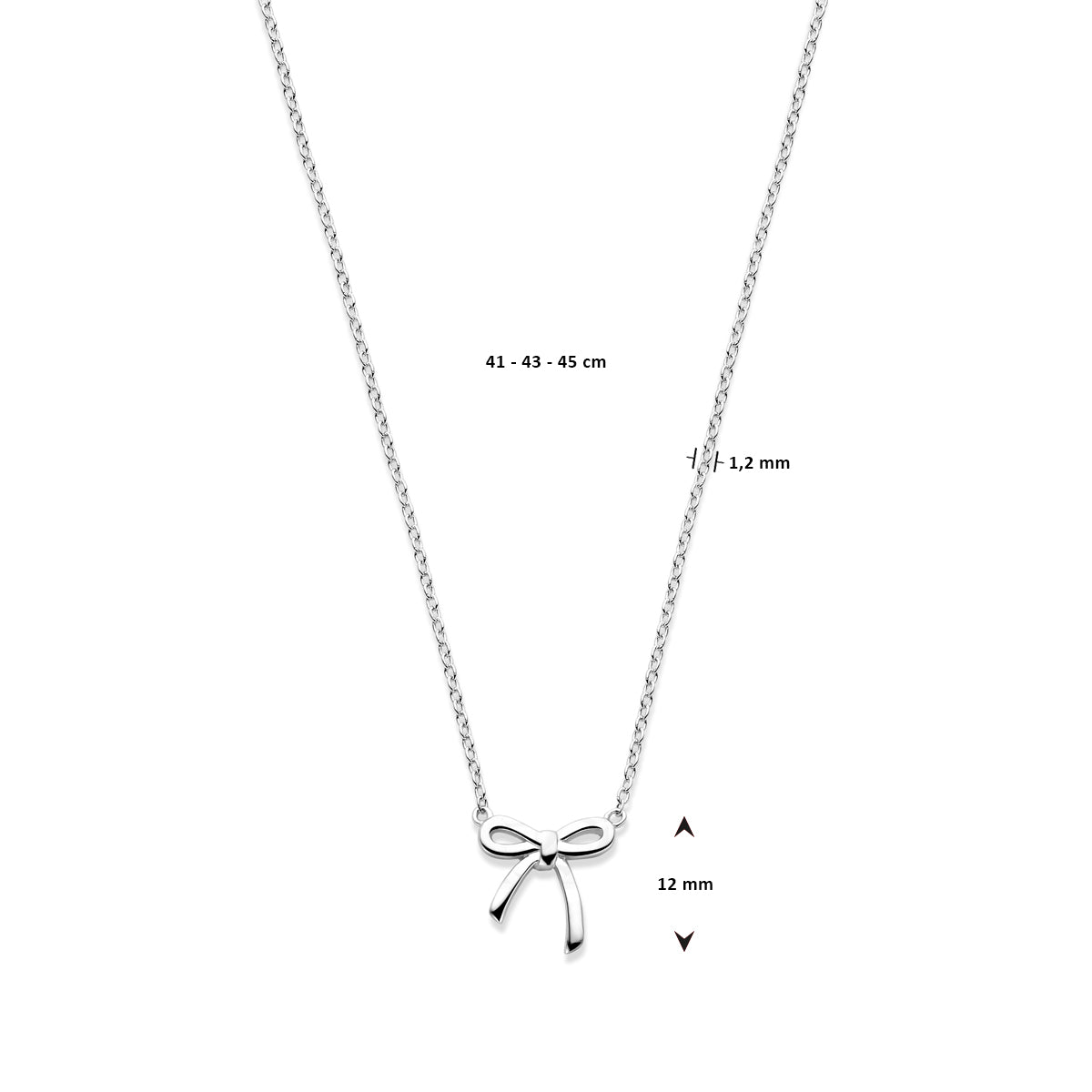 collier strik 41 - 43 - 45 cm zilver gerhodineerd