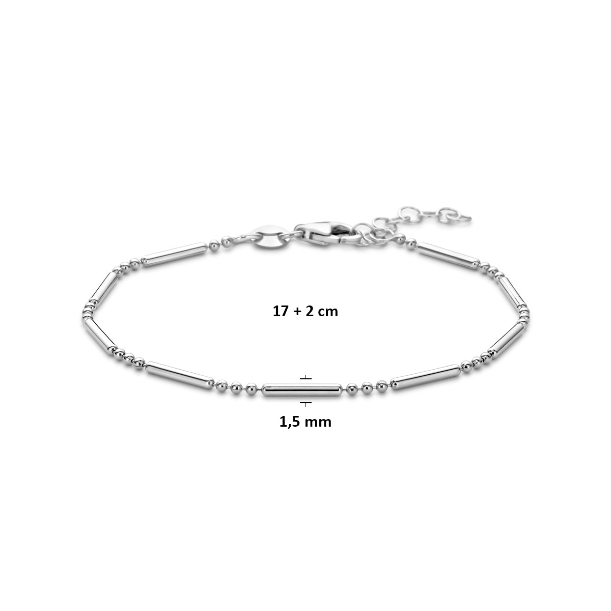Armband Röhrchen 1,5 mm 17 + 2 cm rhodiniertes Silber