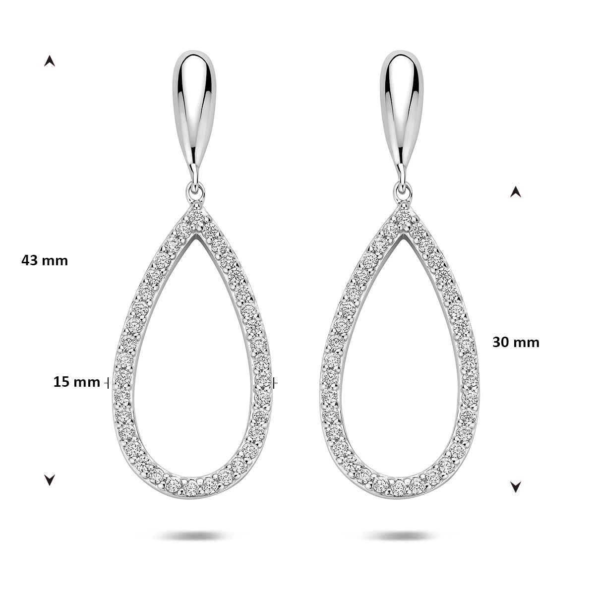 oorhangers druppel zirkonia 43 mm zilver gerhodineerd - druppel/komma/pegel