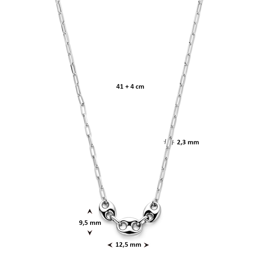 collier koffieboon 41 + 4 cm zilver gerhodineerd