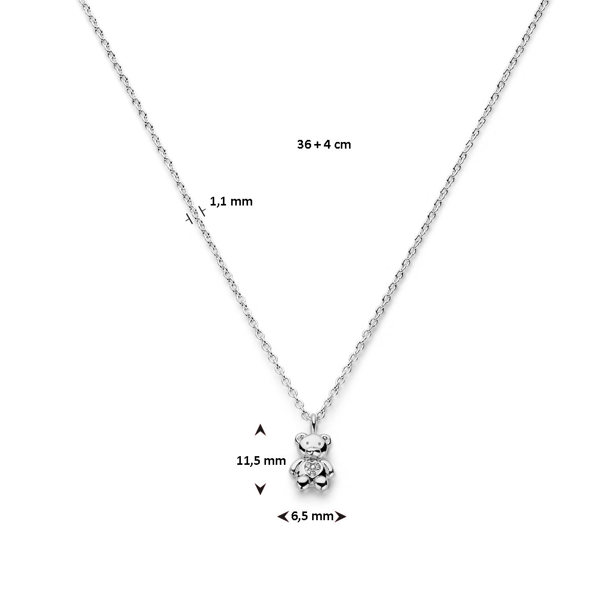Halskette Bär Zirkonia 36 + 4 cm Silber rhodiniert