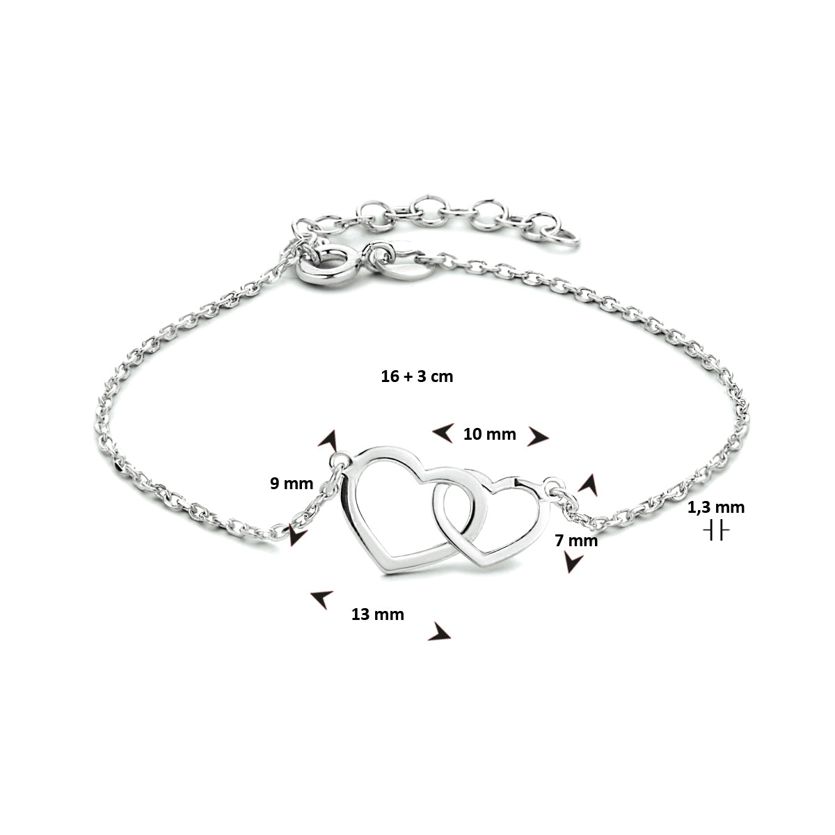 Armband Herzen 16 + 3 cm Silber rhodiniert