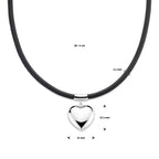collier hart 38 + 6 cm zilver gerhodineerd met rubber/nylon/leer