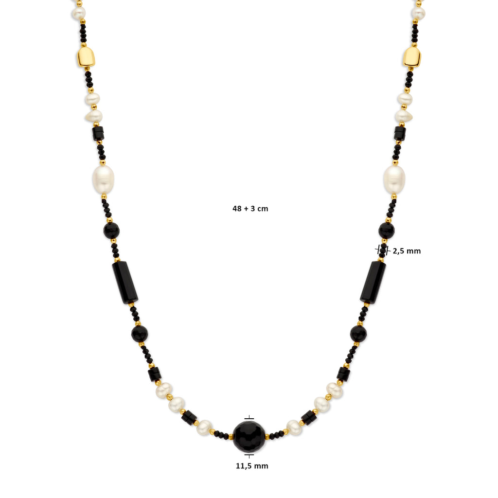 collier parel en onyx 48 + 3 cm 3 micron zilver verguld (geel)