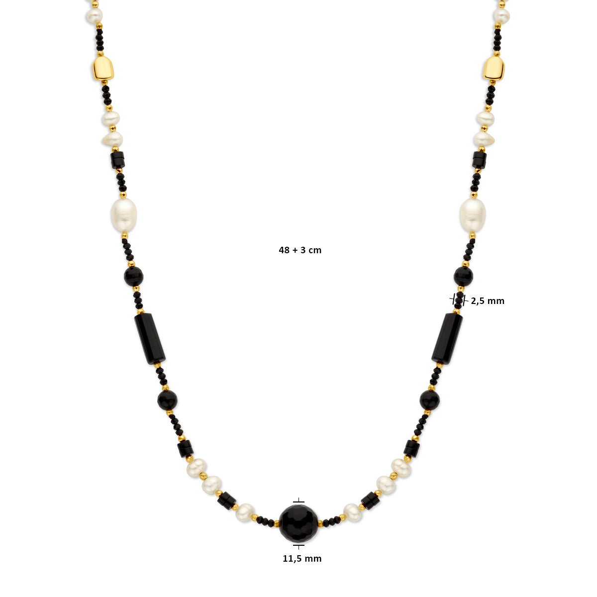 collier parel en onyx 48 + 3 cm 3 micron zilver verguld (geel)
