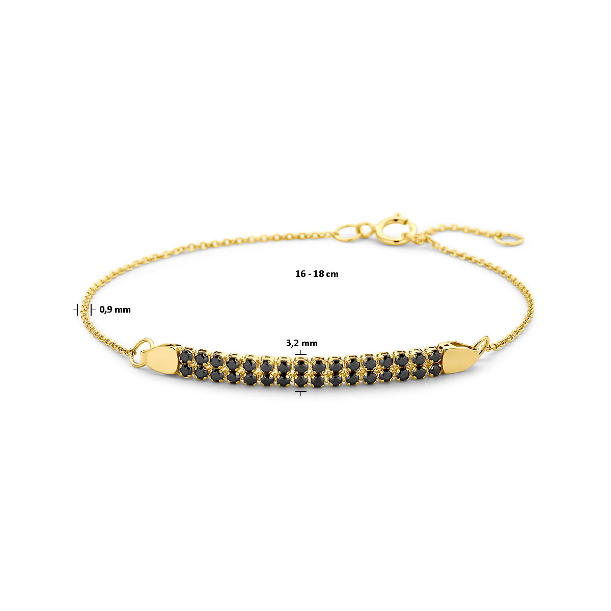 Armband schwarzer Spinell 16 - 18 cm 14K Gelbgold