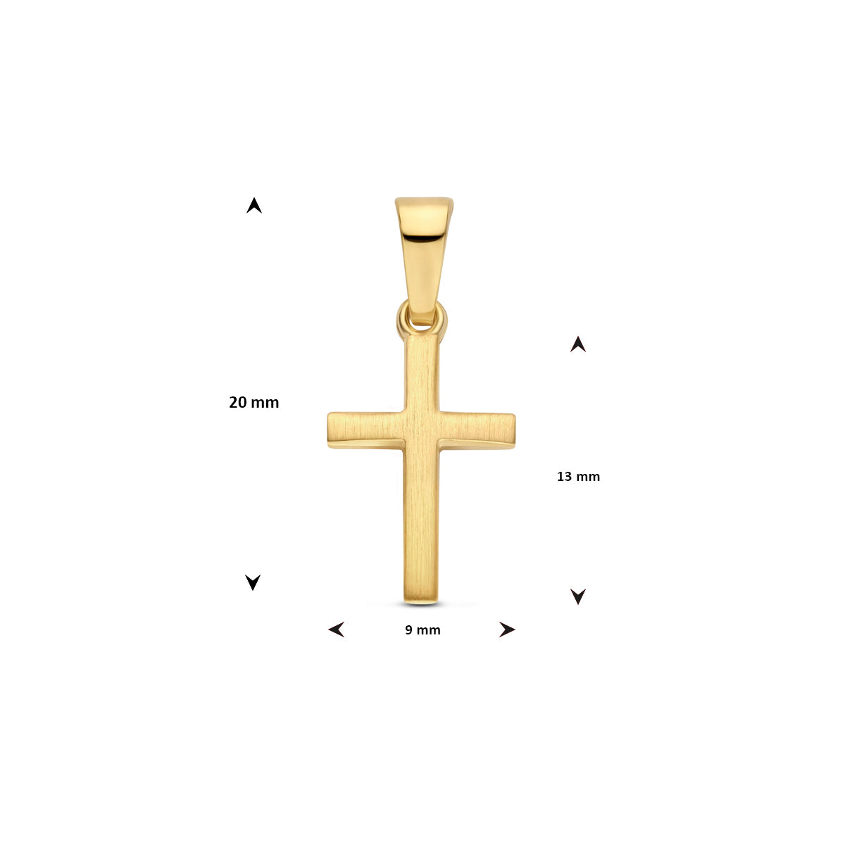 9k hanger kruis poli/mat 13 mm 9K geel