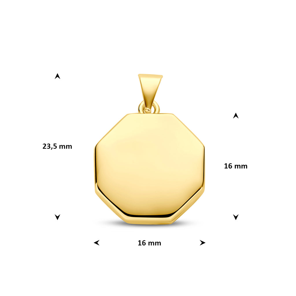 medaillon 16 mm 3 micron zilver verguld (geel) - 8-kant