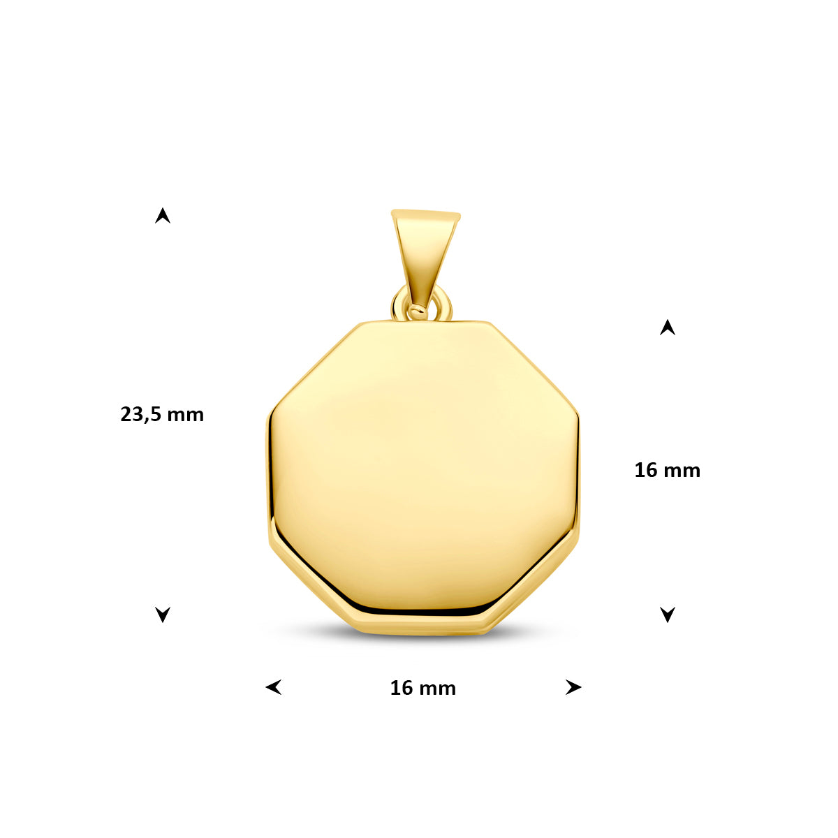 medaillon 16 mm 3 micron zilver verguld (geel) - 8-kant