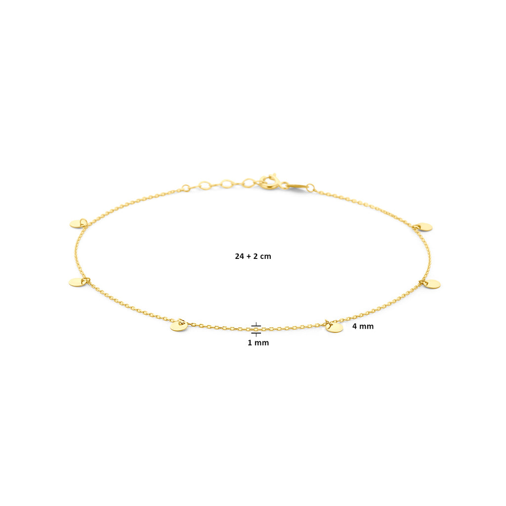Fußkettchen, Kreise, 24 + 2 cm, 14K Gelbgold