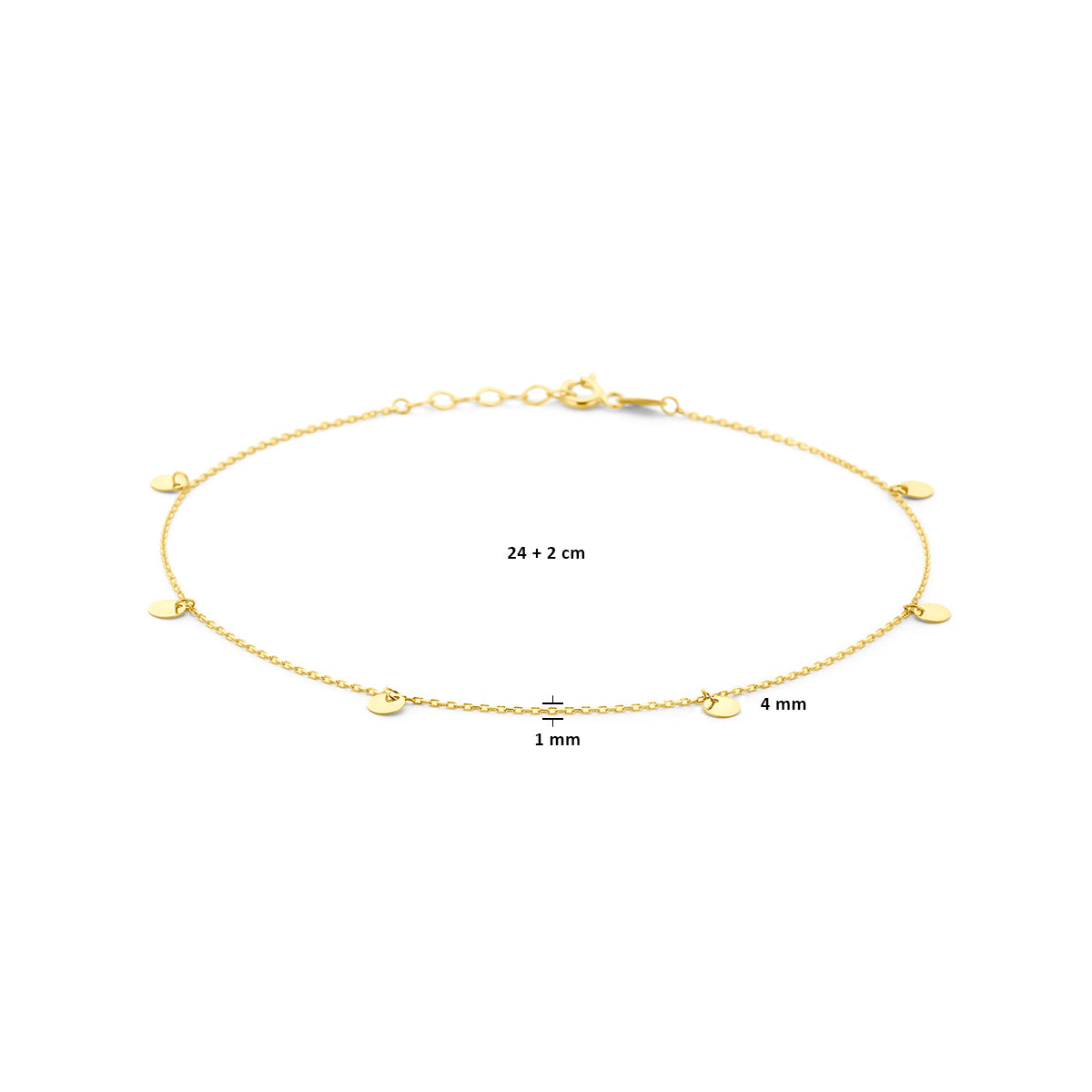 Fußkettchen, Kreise, 24 + 2 cm, 14K Gelbgold