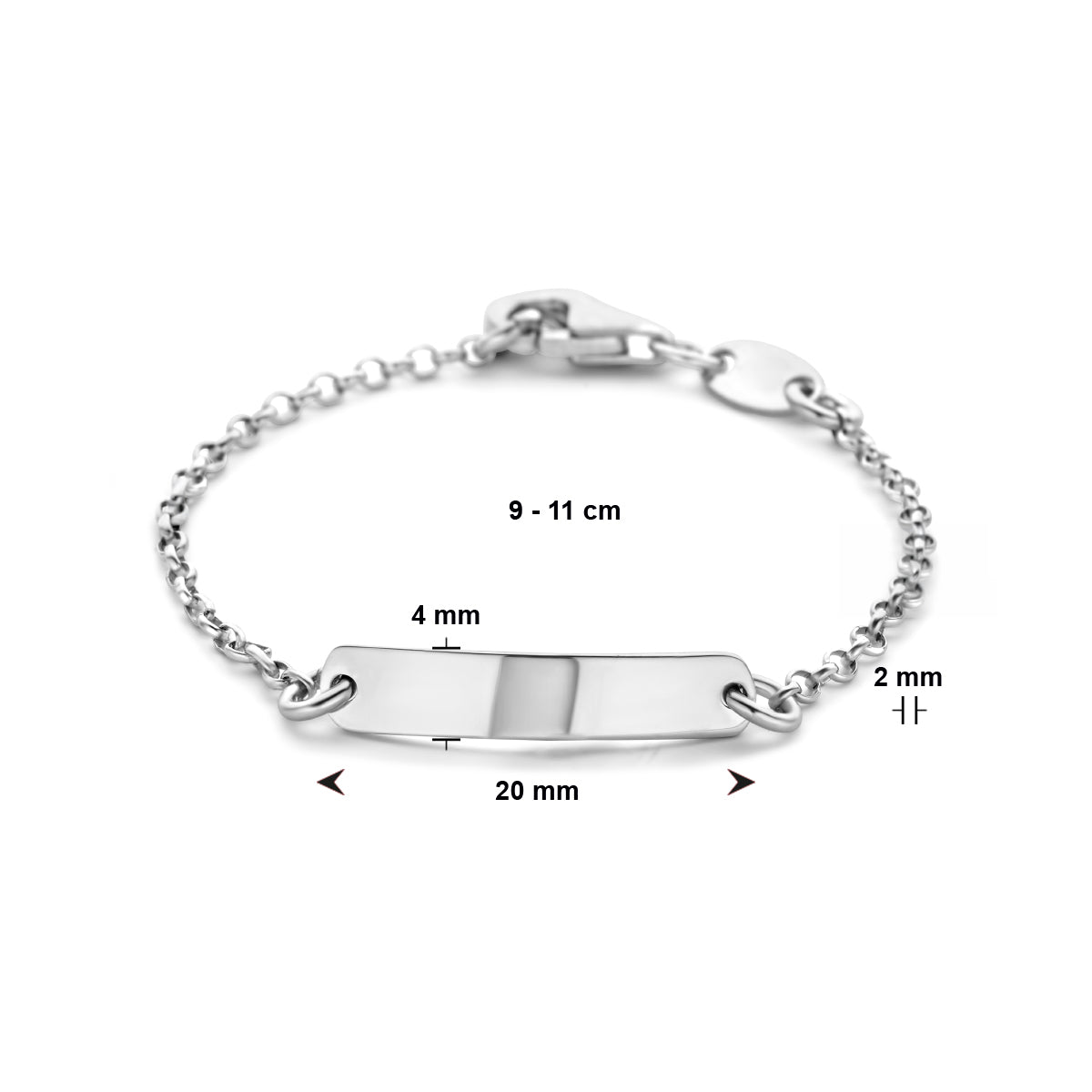 graveerarmband jasseron plaat 4,0 mm zilver gerhodineerd