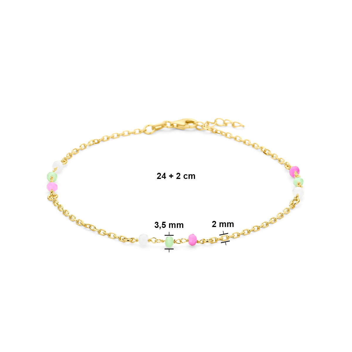 Fußkettchen mehrere Farben Kristallkugeln 24 + 2 cm 3 Mikron Silber vergoldet (gelb)