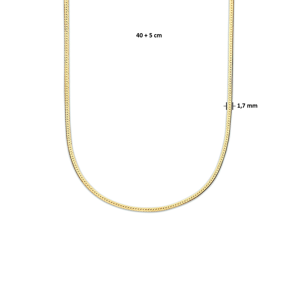 Halskette Schlange flach 1,7 mm 40 + 5 cm 3 Mikron Silber vergoldet (gelb)