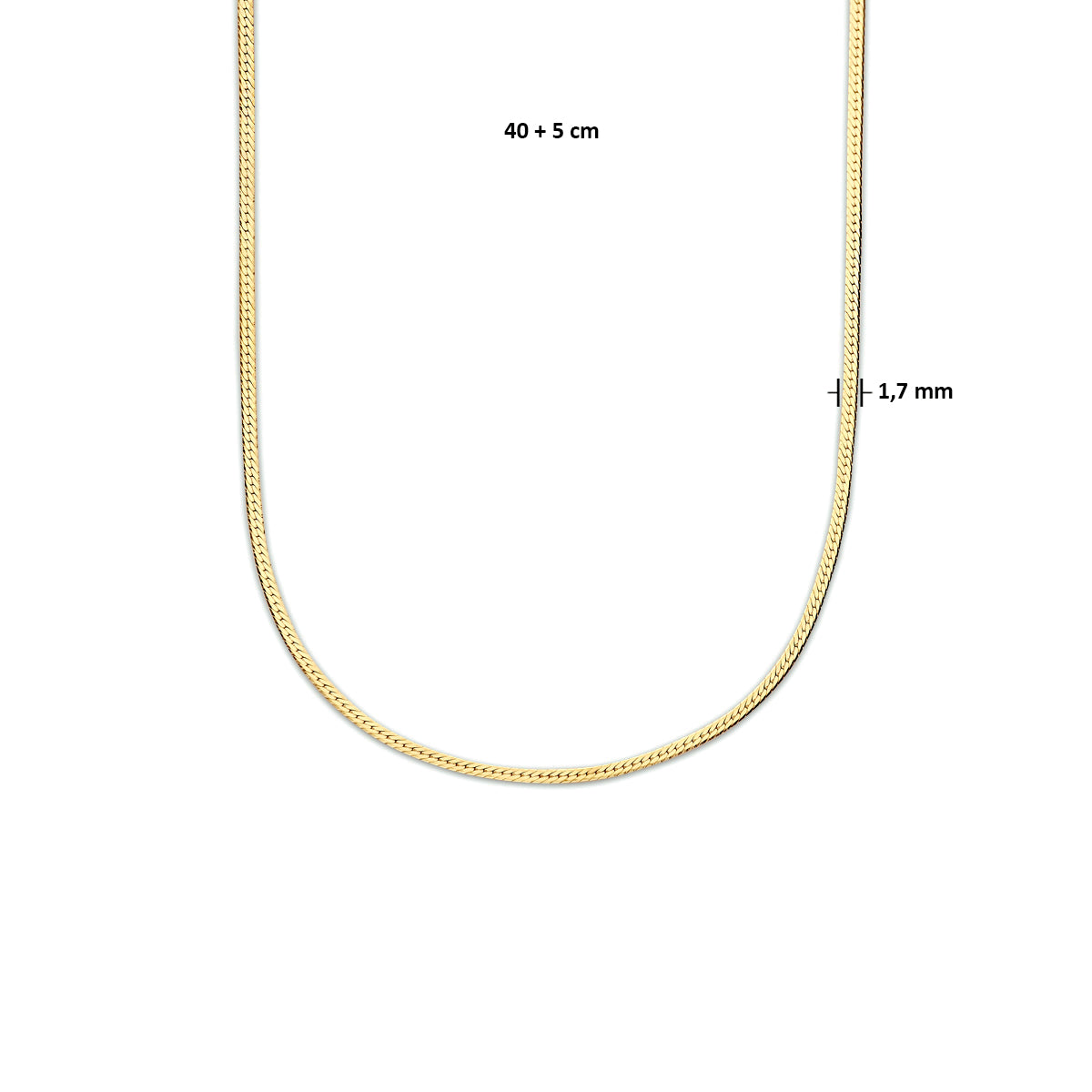 Halskette Schlange flach 1,7 mm 40 + 5 cm 3 Mikron Silber vergoldet (gelb)