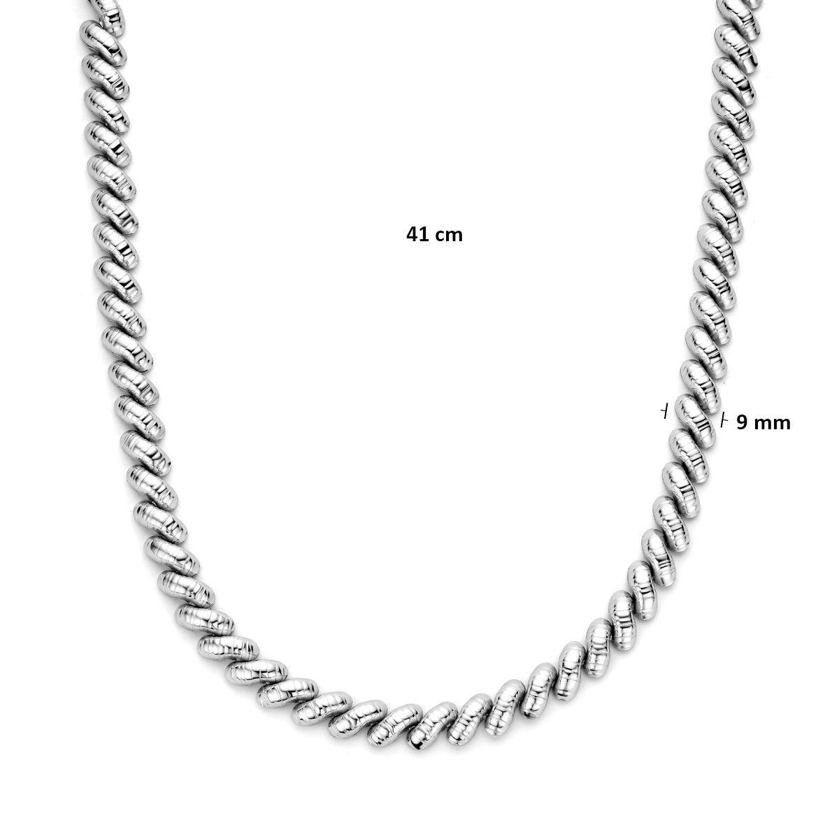 collier 9 mm 41 cm zilver gerhodineerd