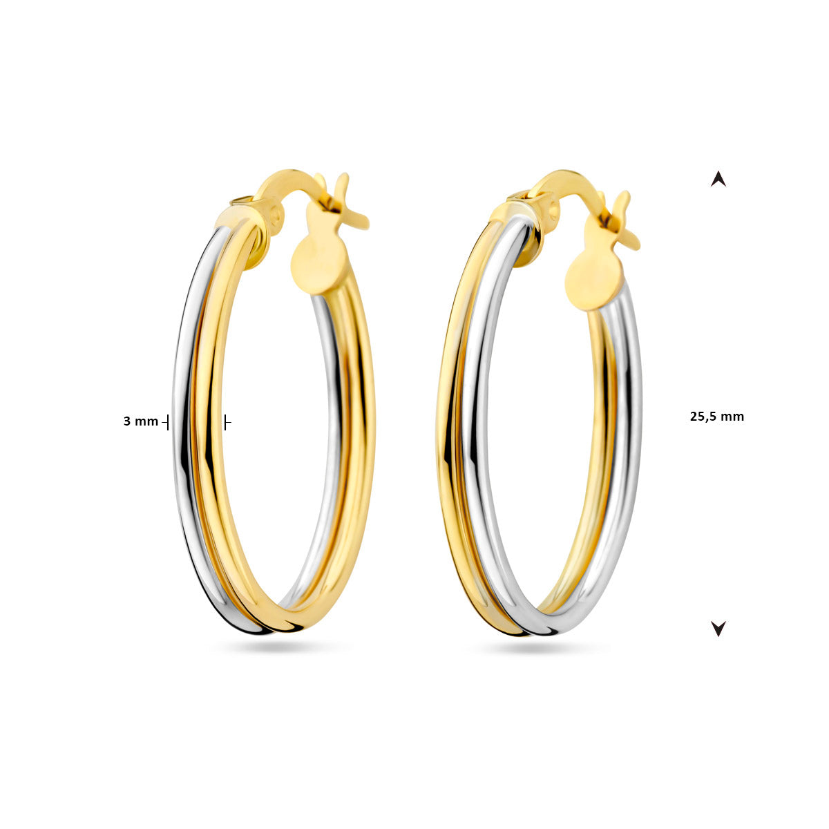 oorringen 14K bicolor goud geel/wit - ovaal