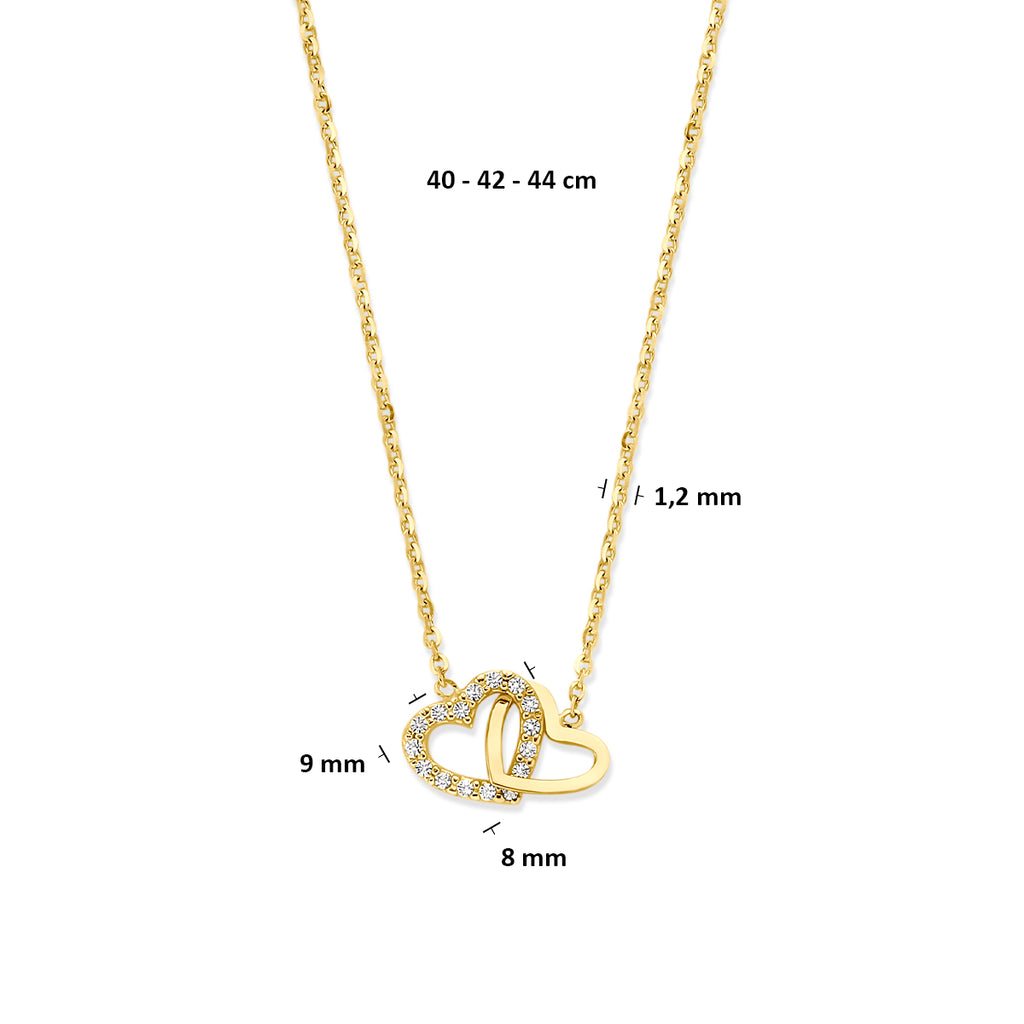 collier hartje zirkonia 40 - 42 - 44 cm 14K geelgoud