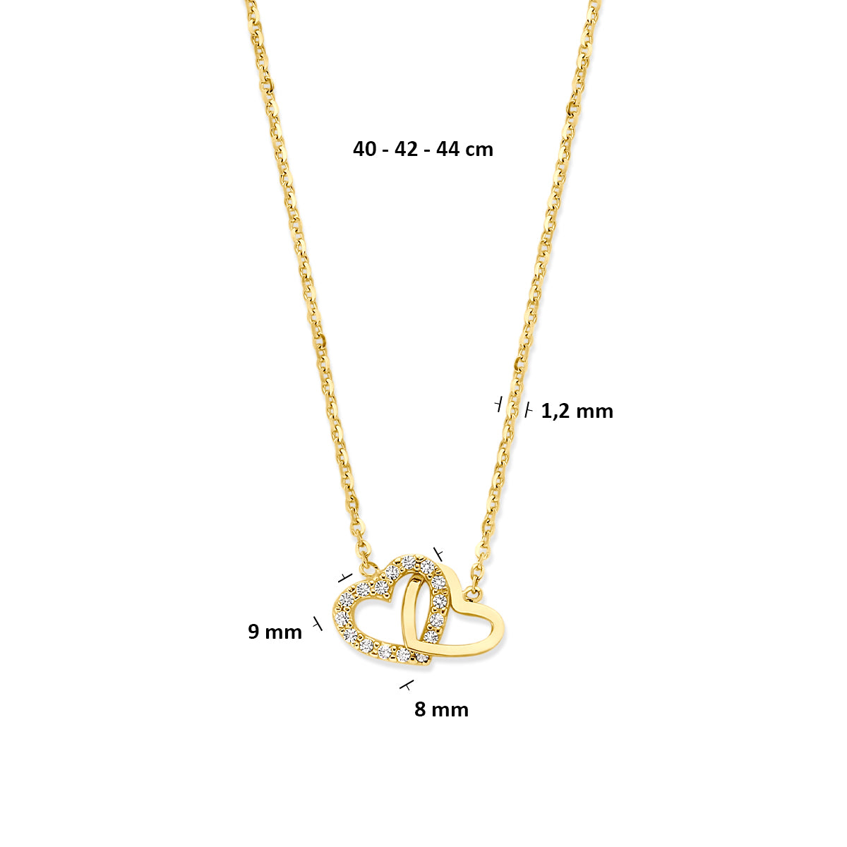 collier hartje zirkonia 40 - 42 - 44 cm 14K geelgoud