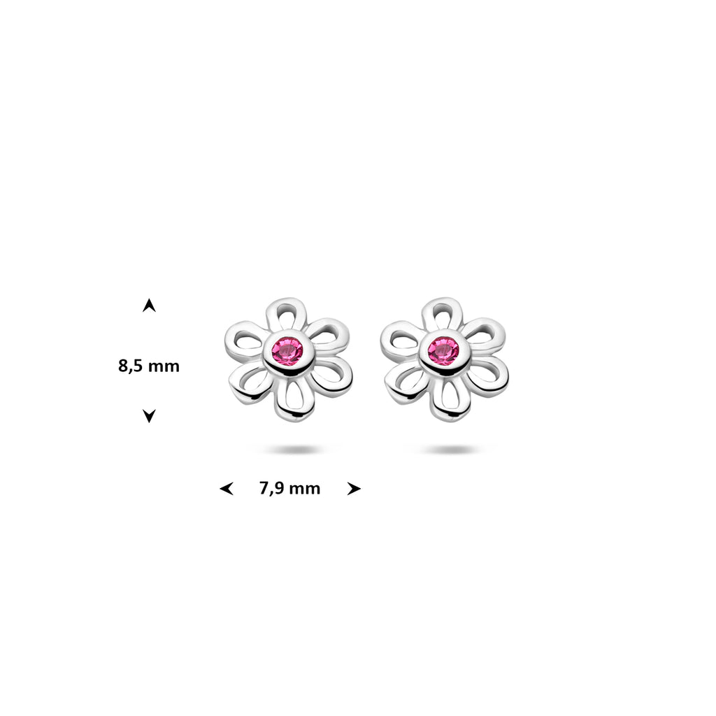 oorknoppen bloem zirkonia 8,5 mm zilver gerhodineerd