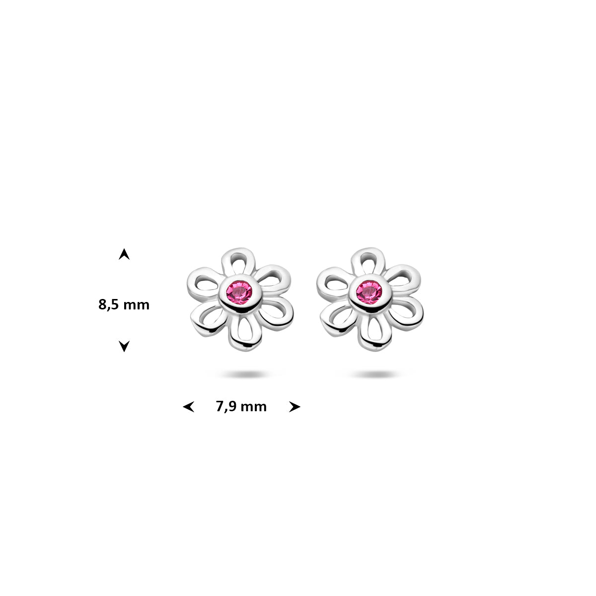 oorknoppen bloem zirkonia 8,5 mm zilver gerhodineerd