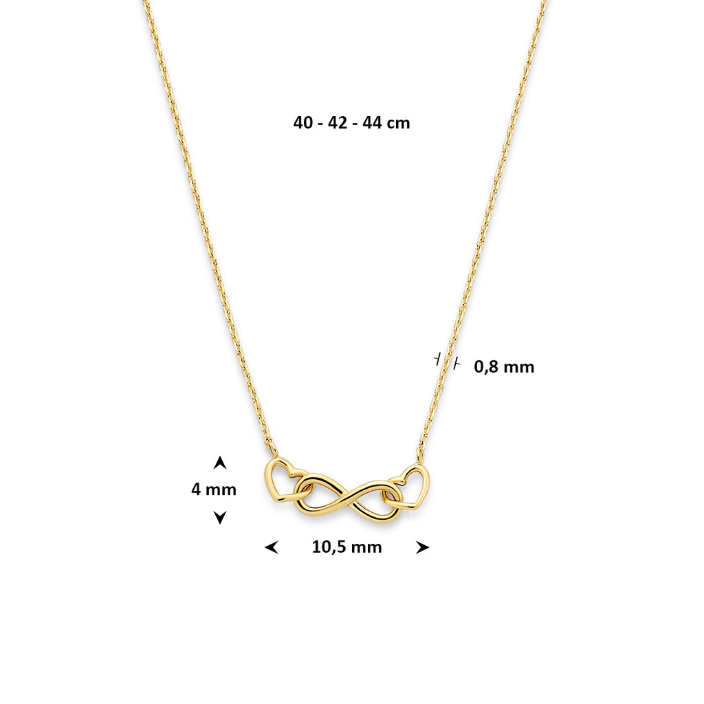 Halskette Unendlichkeitszeichen und Herzen 40 - 42 - 44 cm 14K Gelbgold