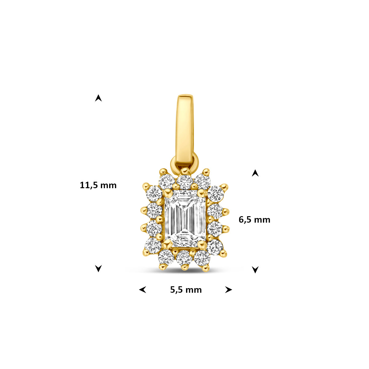 hanger lab grown diamant 0.21ct f vs 6,5 mm 14K geelgoud