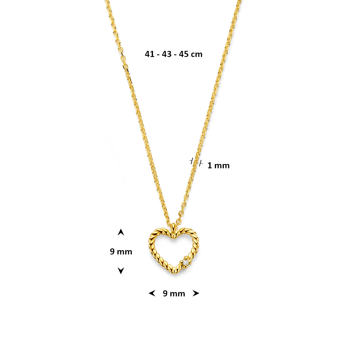 Halskette Herz Diamant 0,01ct H SI 41 - 43 - 45 cm 14K Gelbgold