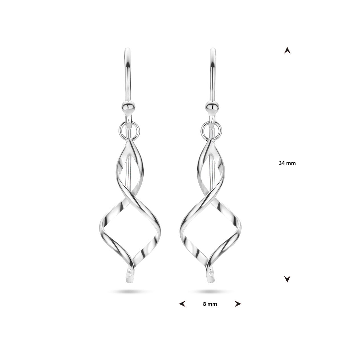 Ohrhänger mit französischer Brisur, 34 mm, rhodiniertes Silber