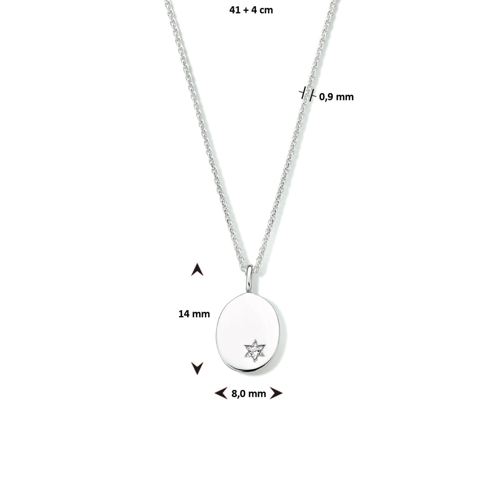 graveercollier ovaal zirkonia 41 + 4 cm zilver gerhodineerd