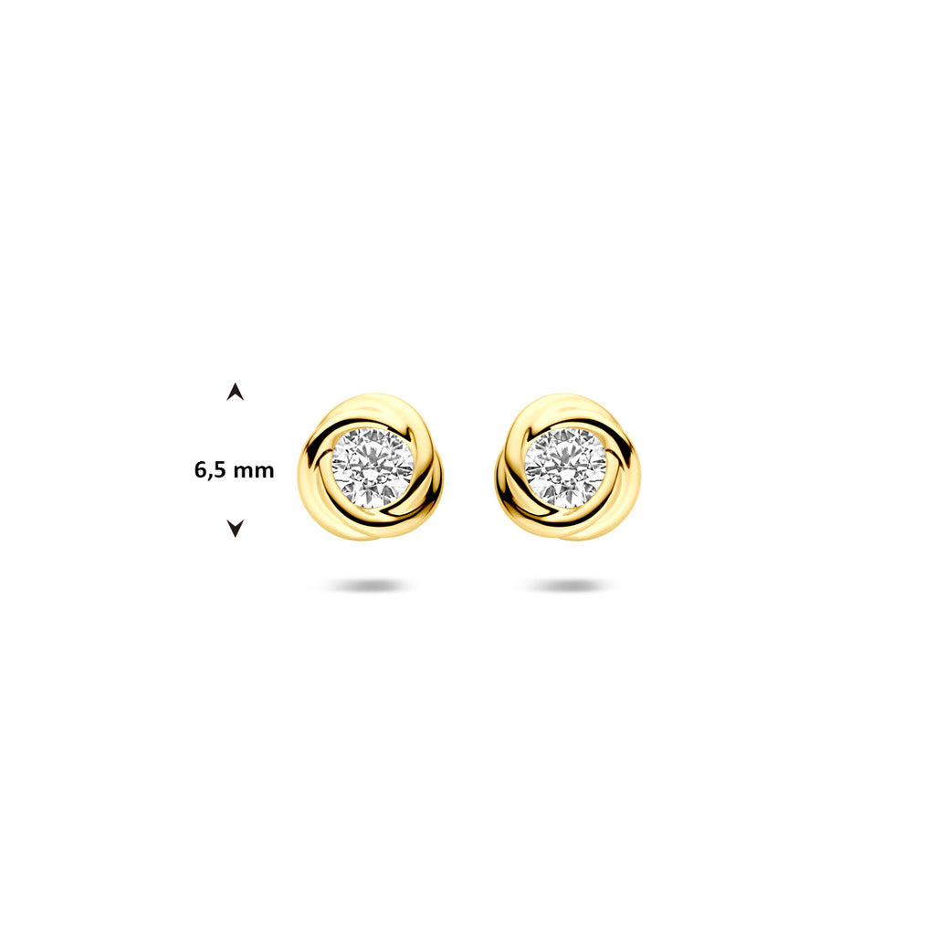 oorknoppen zirkonia 6,5 mm 14K geelgoud