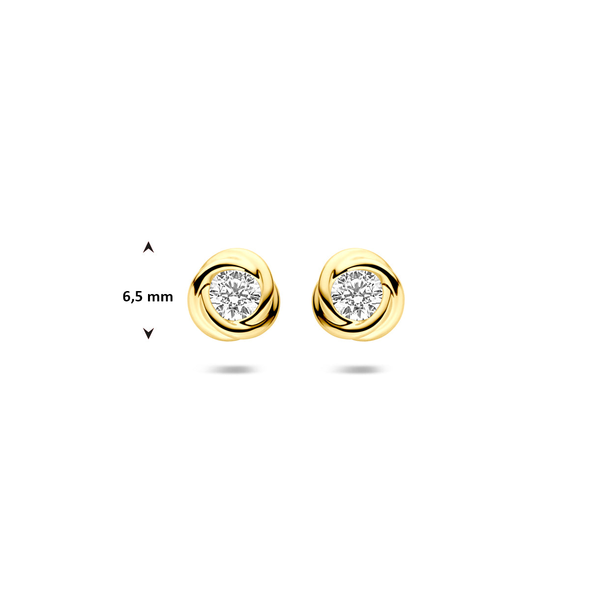 oorknoppen zirkonia 6,5 mm 14K geelgoud