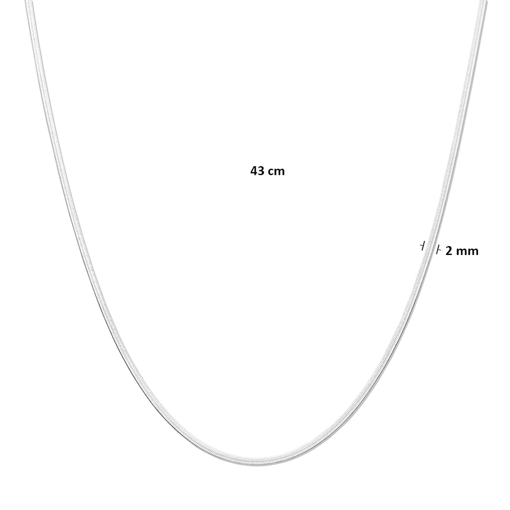 collier slang plat 2 mm 43 cm zilver gerhodineerd