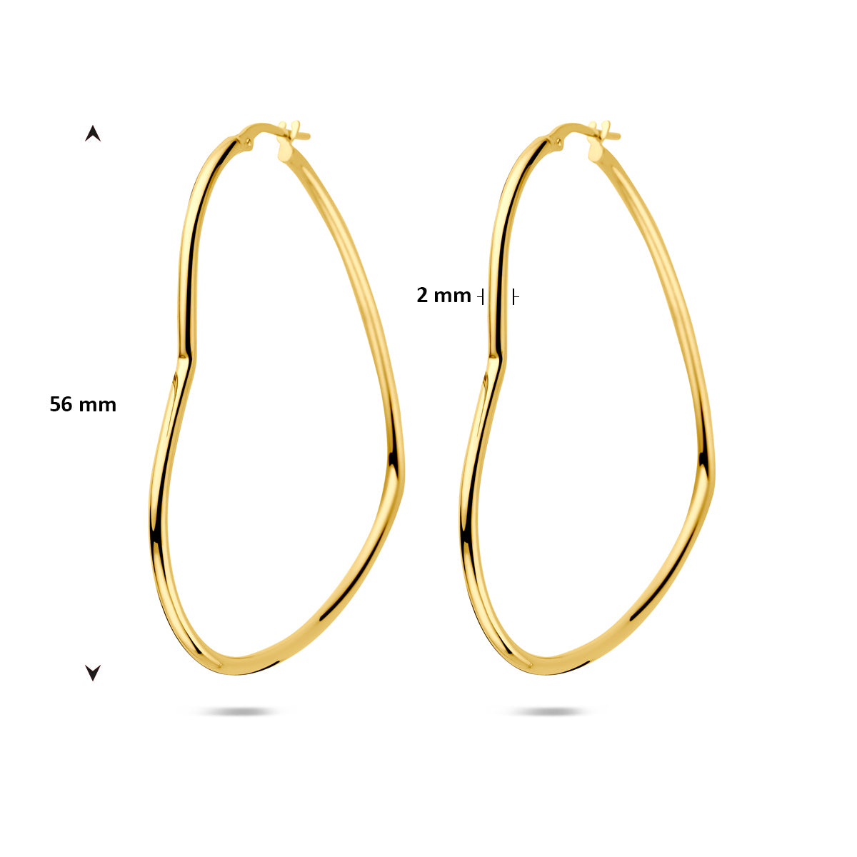 Ohrringe Herz 56 mm 1 Mikron vergoldet (gelb)
