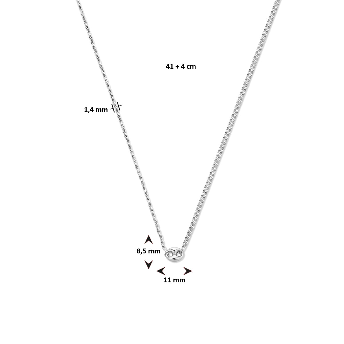 Kombinationskette 41 + 4 cm Silber rhodiniert