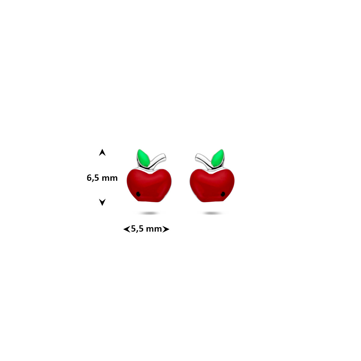 oorknoppen appels 6,5 mm zilver gerhodineerd