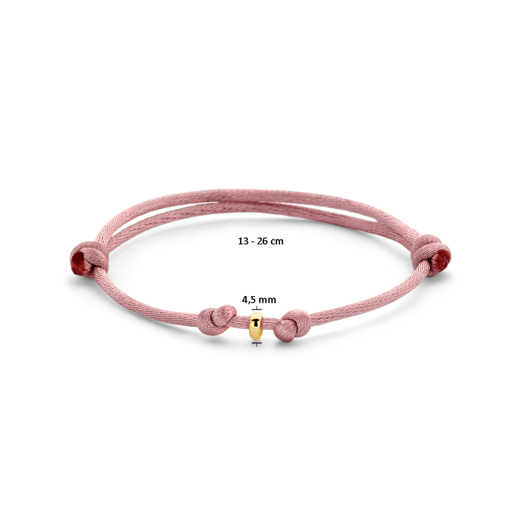 Armband satiniert zartrosa 13 - 26 cm 14K Gold mit Kautschuk/Nylon/Leder