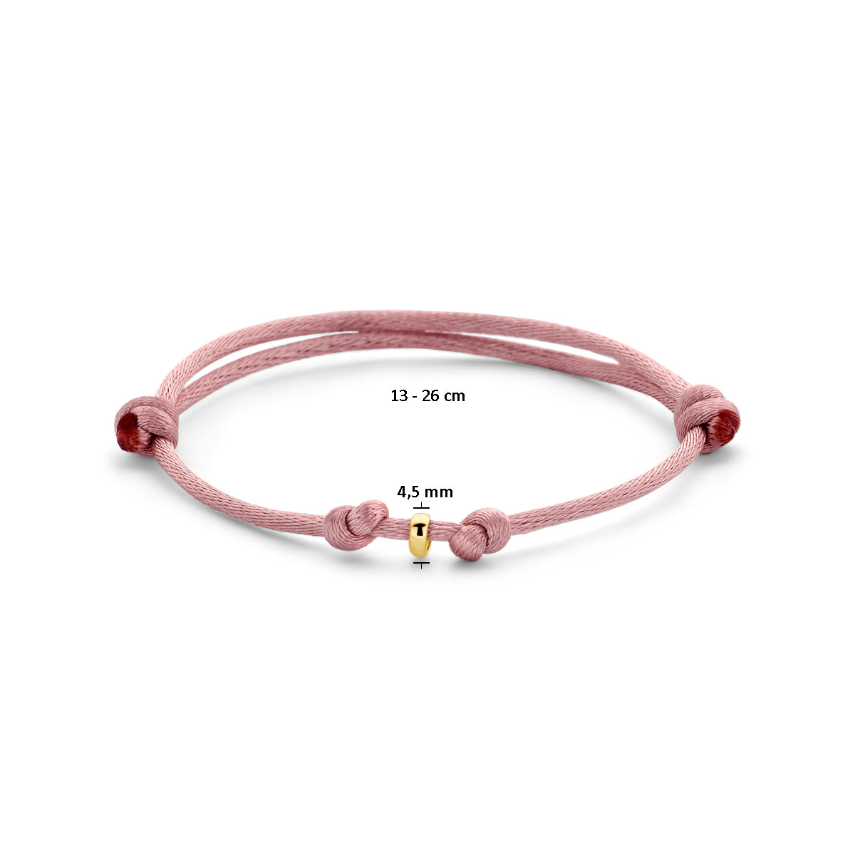 Armband satiniert zartrosa 13 - 26 cm 14K Gold mit Kautschuk/Nylon/Leder