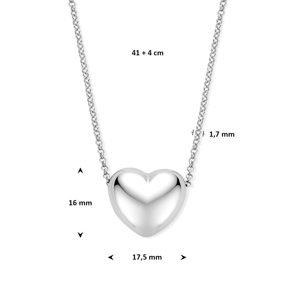 collier hartje 41 + 4 cm zilver gerhodineerd