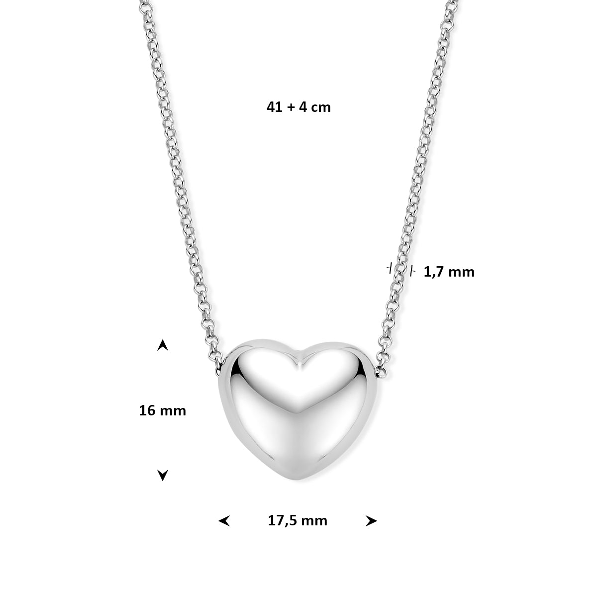Halskette Herz 41 + 4 cm Silber rhodiniert