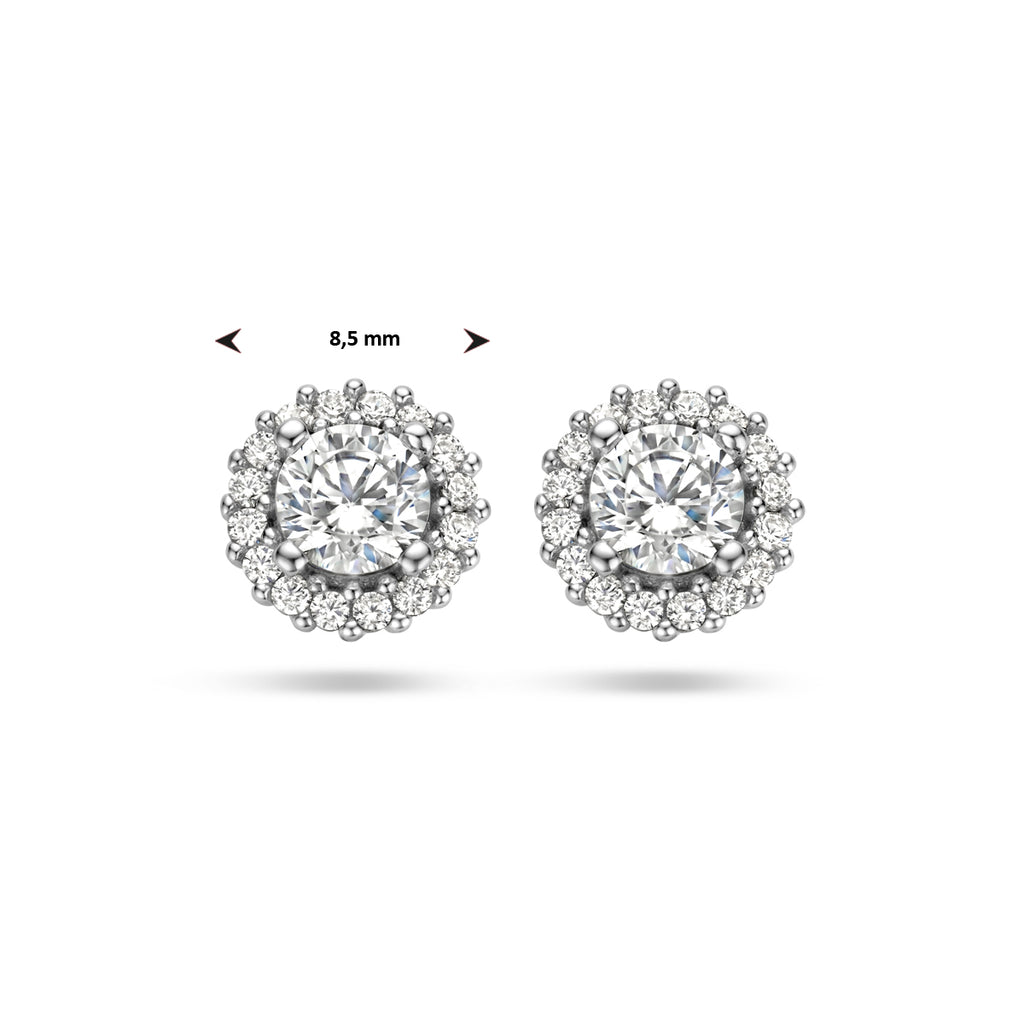 oorknoppen zirkonia halo zilver gerhodineerd
