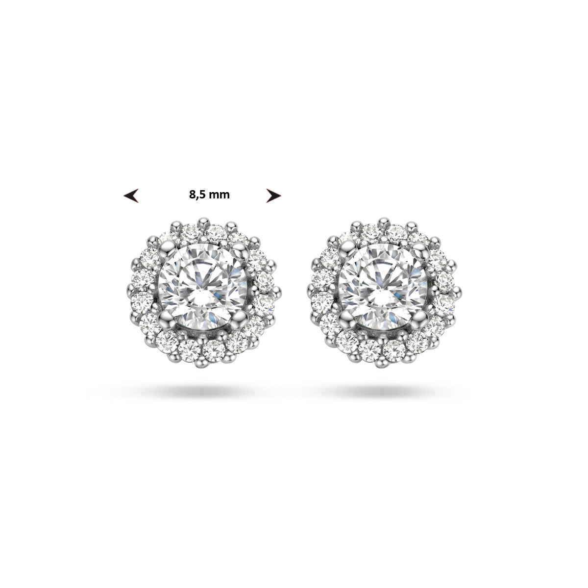 oorknoppen zirkonia halo zilver gerhodineerd