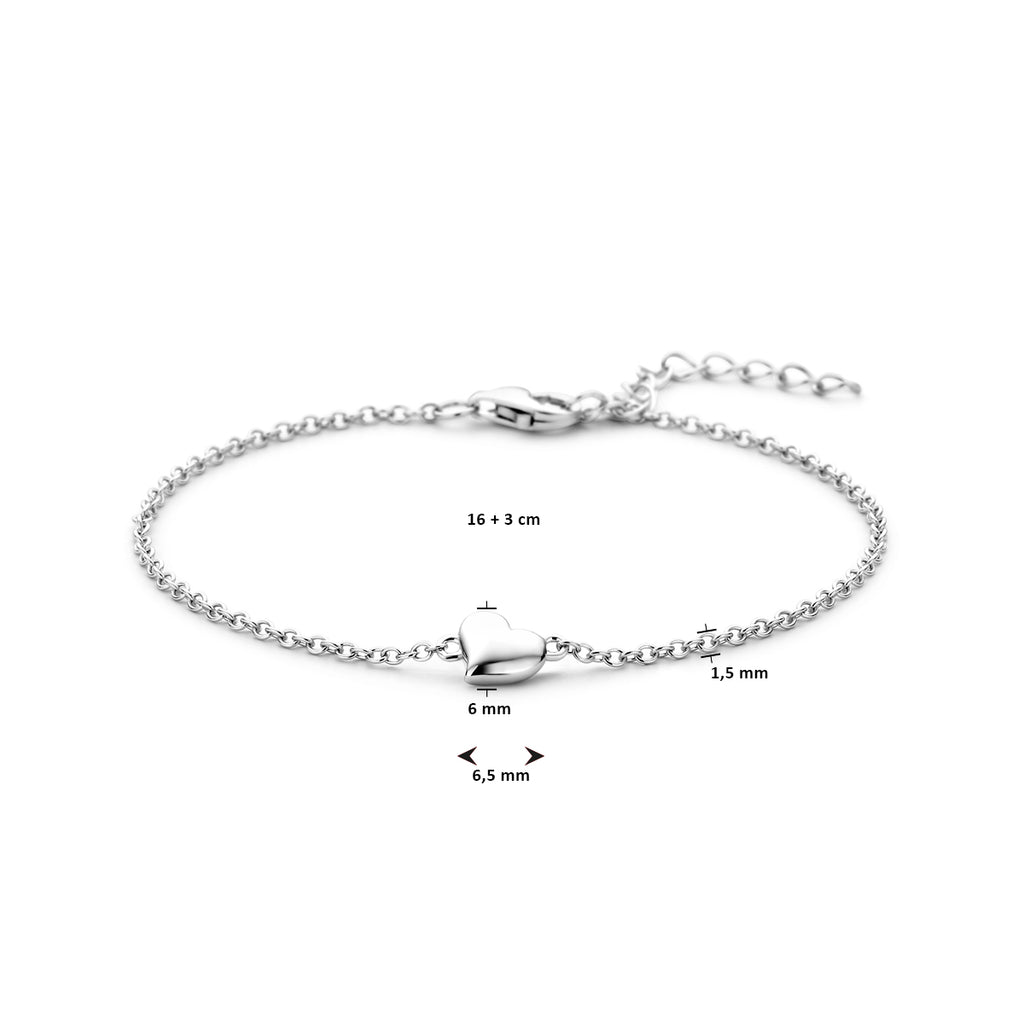 Armband Herz 16 + 3 cm Silber rhodiniert