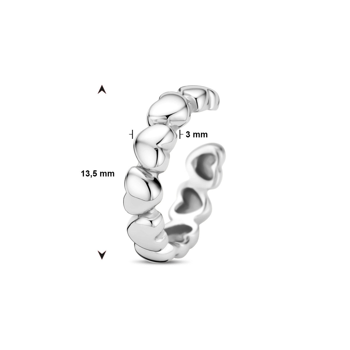 earcuff hartjes 13,5 mm zilver gerhodineerd