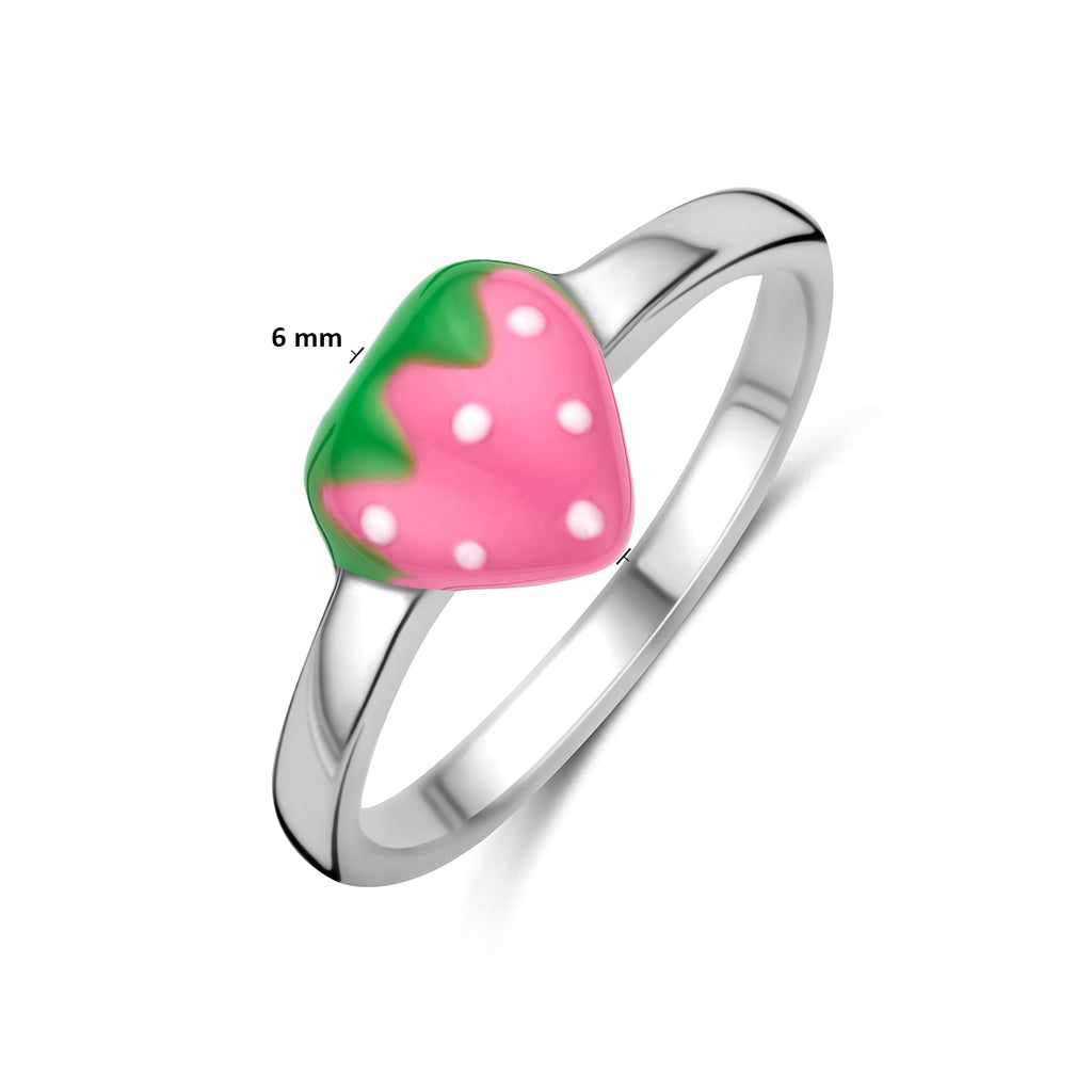 ring aardbei emaille zilver gerhodineerd